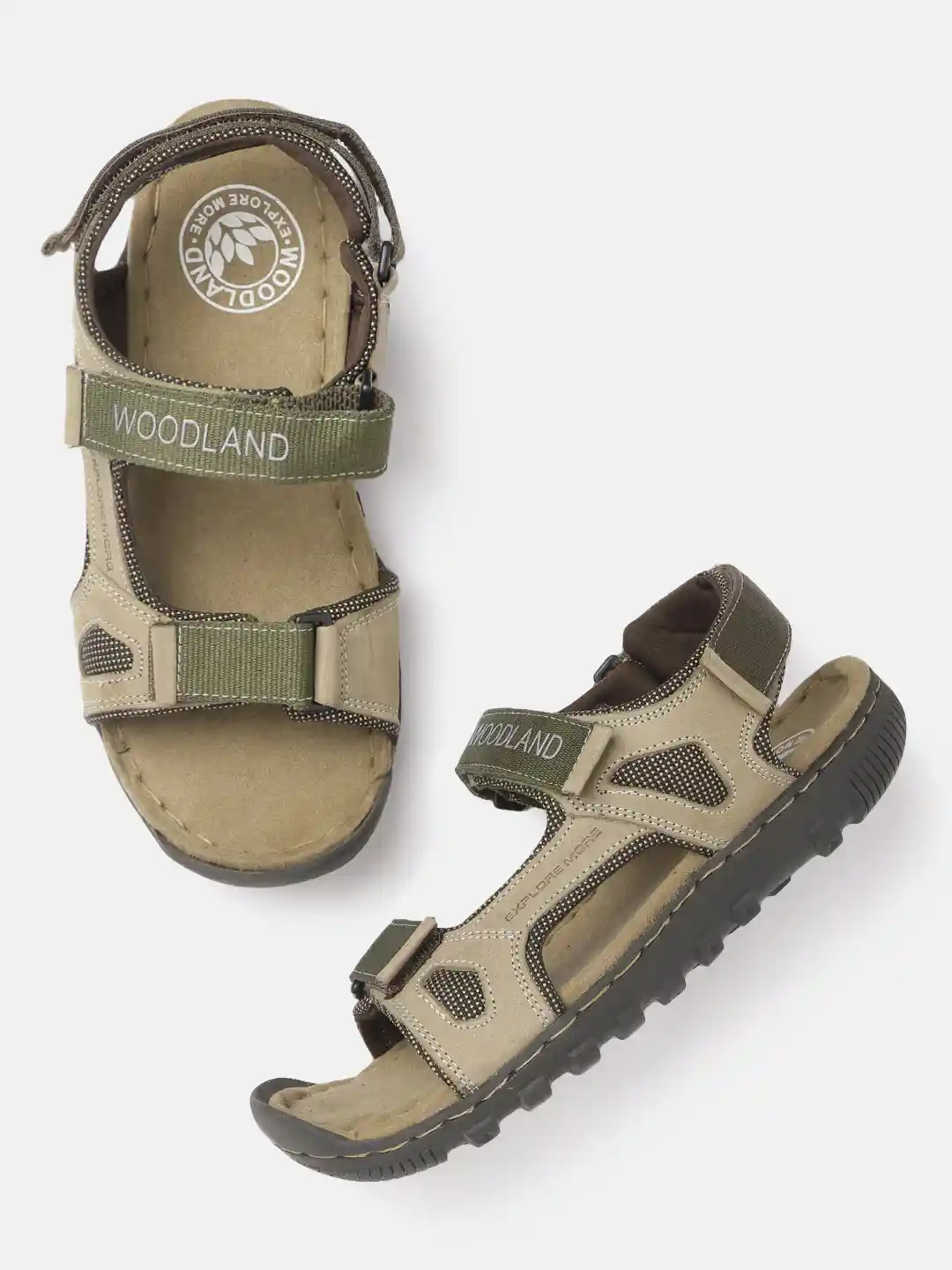 Buy Woodland Men Khaki Olive Green Colourblocked Comfort Sandals