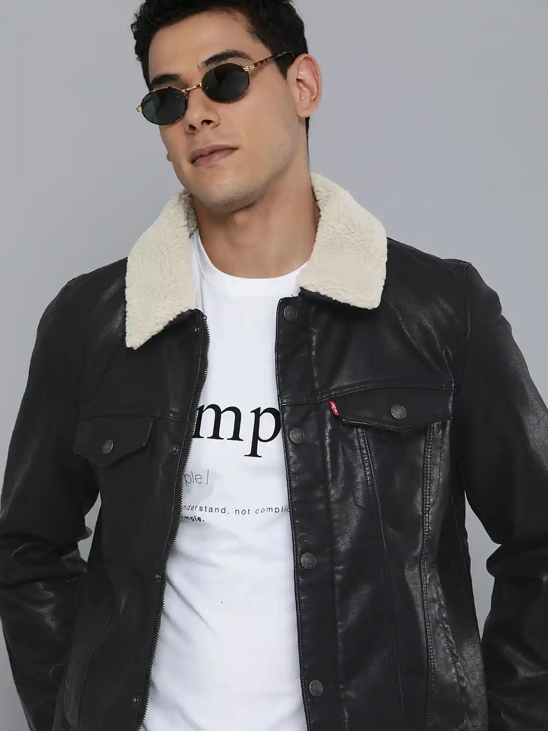 Buy Levis Men Black Solid Regular Faux Leather Jacket with Faux