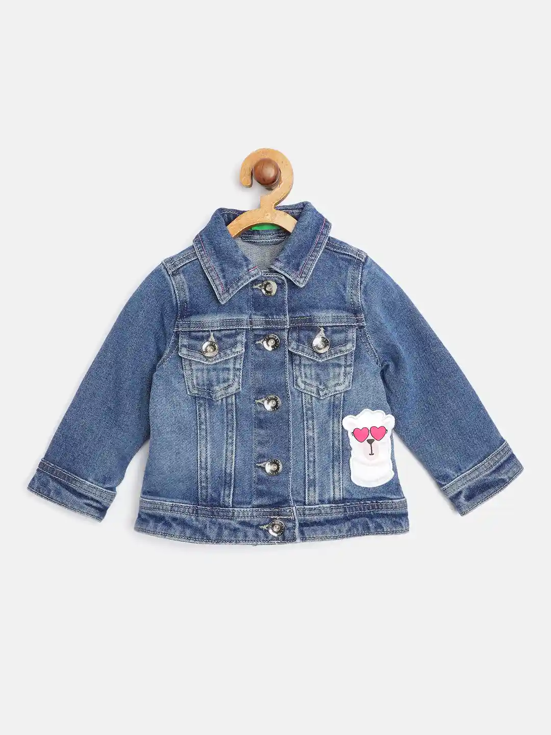 Buy United Colors of Benetton Girls Blue Solid Denim Jacket with