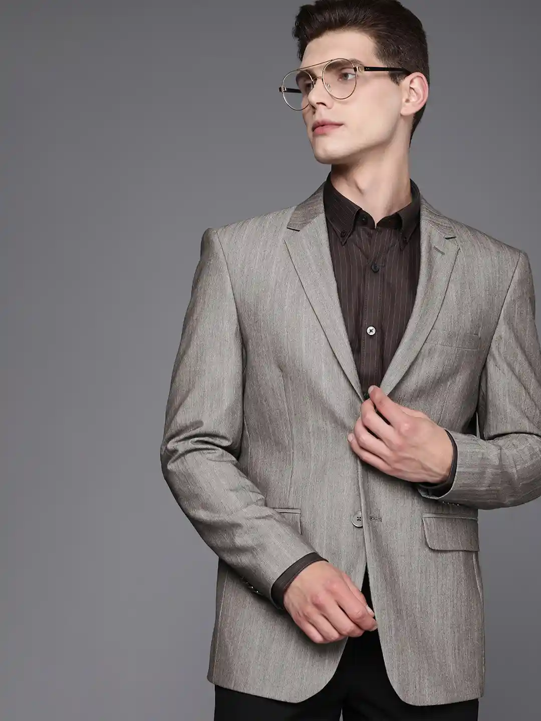 Buy Peter England Elite Men Light Grey Self Design Formal Blazer