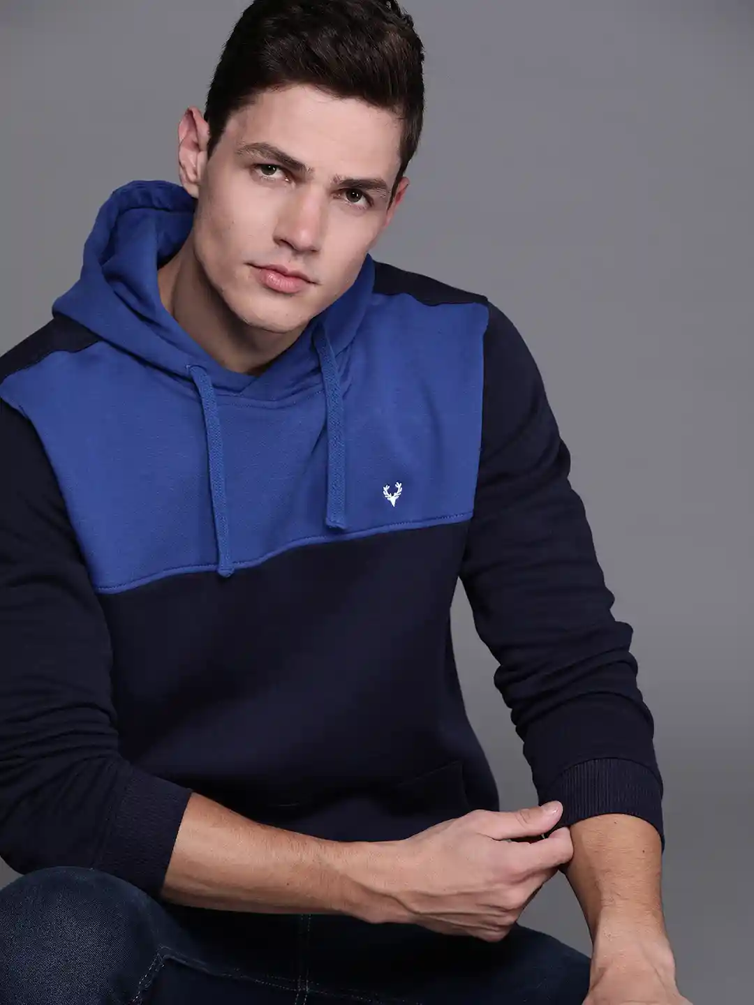 Buy Allen Solly Men Navy Blue Colourblocked Hooded Sweatshirt