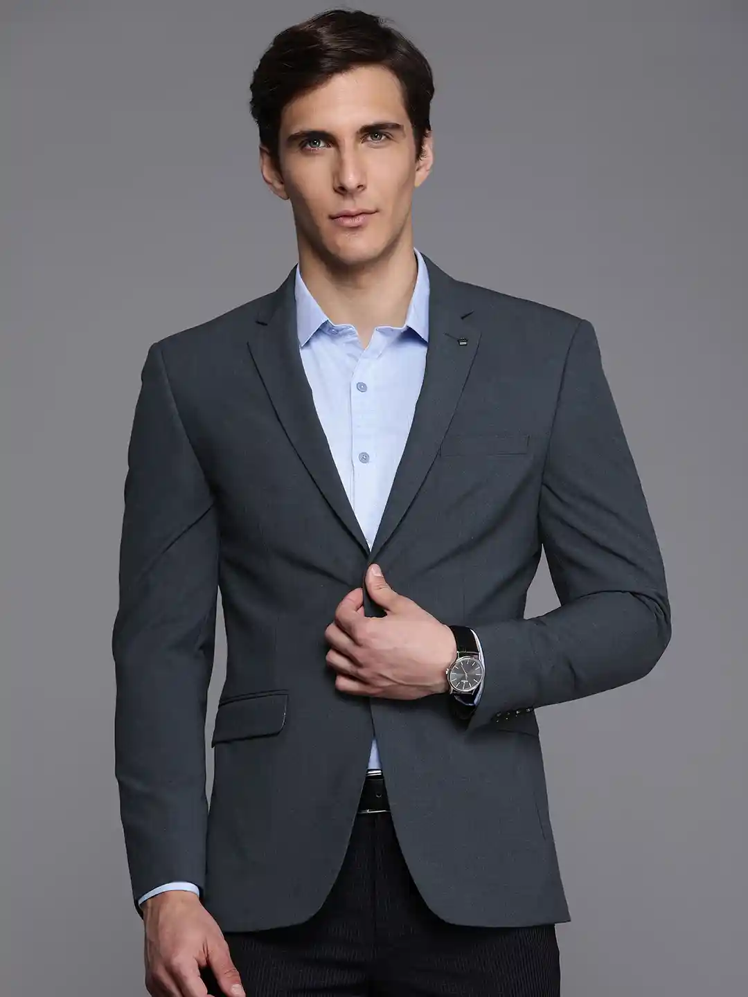 Buy Louis Philippe Men Blue Slim Fit Solid Single-Breasted Formal