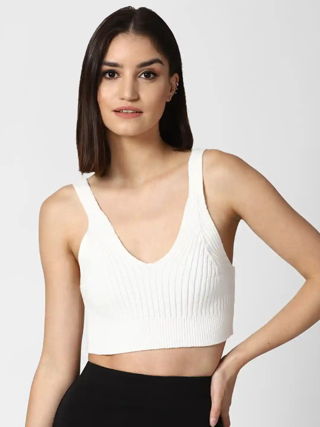 Buy FOREVER 21 Cream-Coloured Ribbed Crop Sweater Tank Top Tops