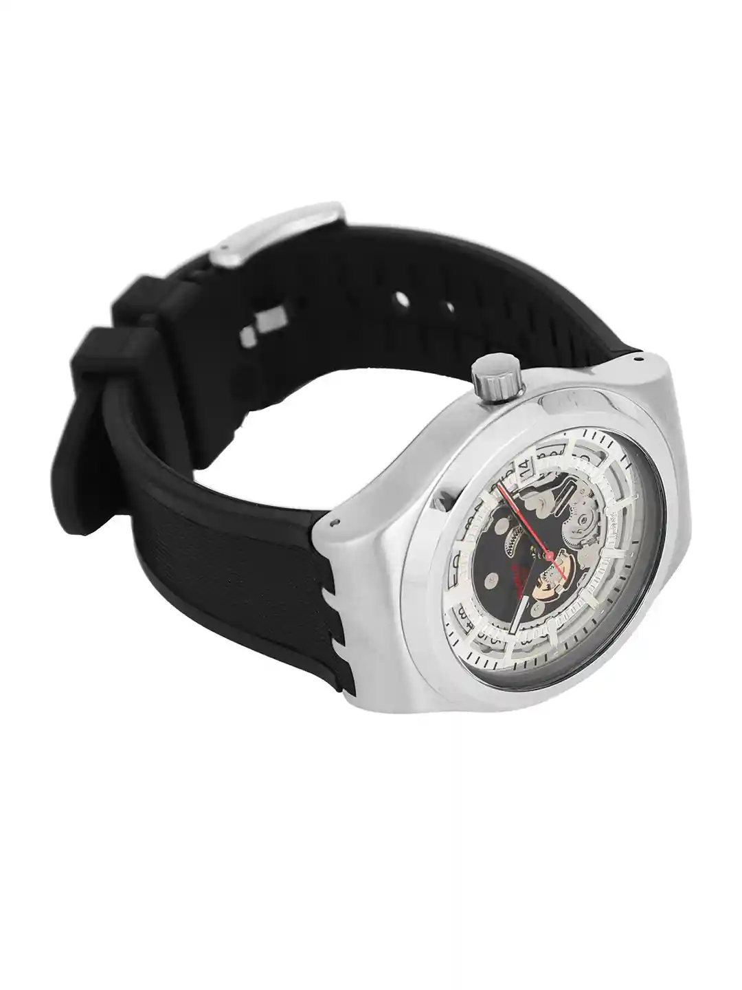 Swatch Unisex Grey Patterned Dial Black Bracelet Style Straps Water  Resistant Analogue Watch YIS431