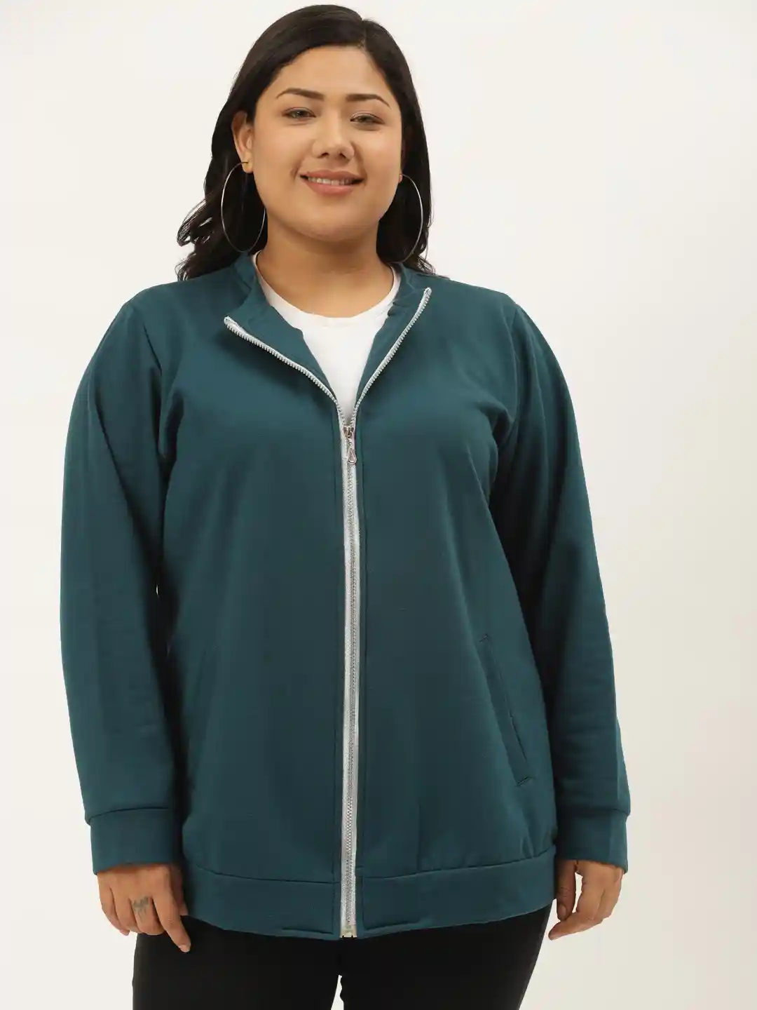 Buy Revolution Plus Size Women Teal Fleece Open Front Jacket