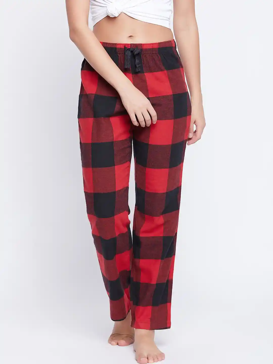 Buy Clovia Woman Red Woolen Checkered Print Pyjama Lounge Pants