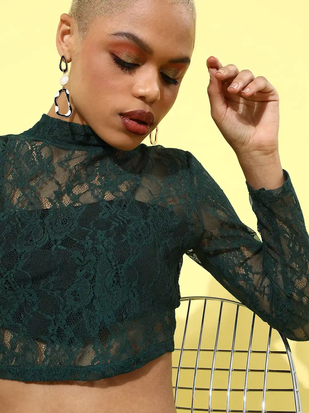 Buy STREET Women Green Floral Lace Top Tops for Women 15942654