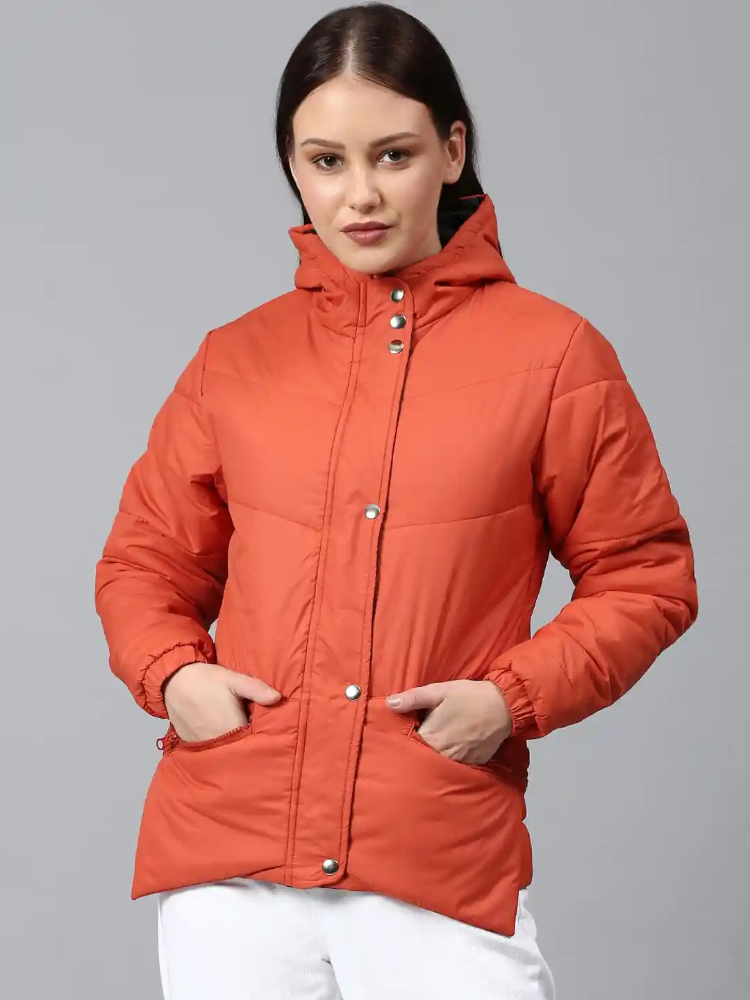 Buy Campus Sutra Women Orange Windcheater Outdoor Puffer Jacket