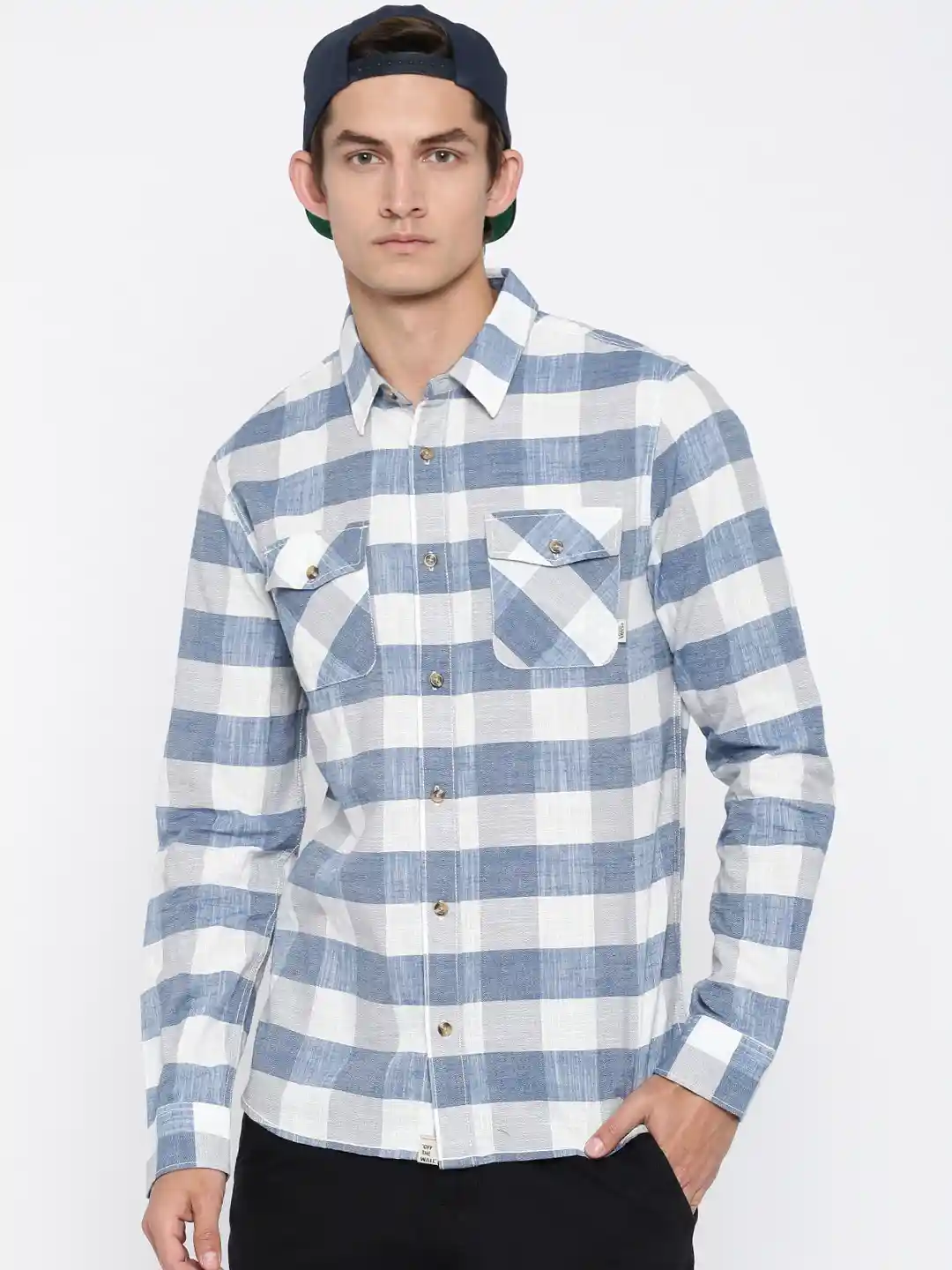 Buy Vans Men Blue Grey Tailored Fit Checked Casual Shirt