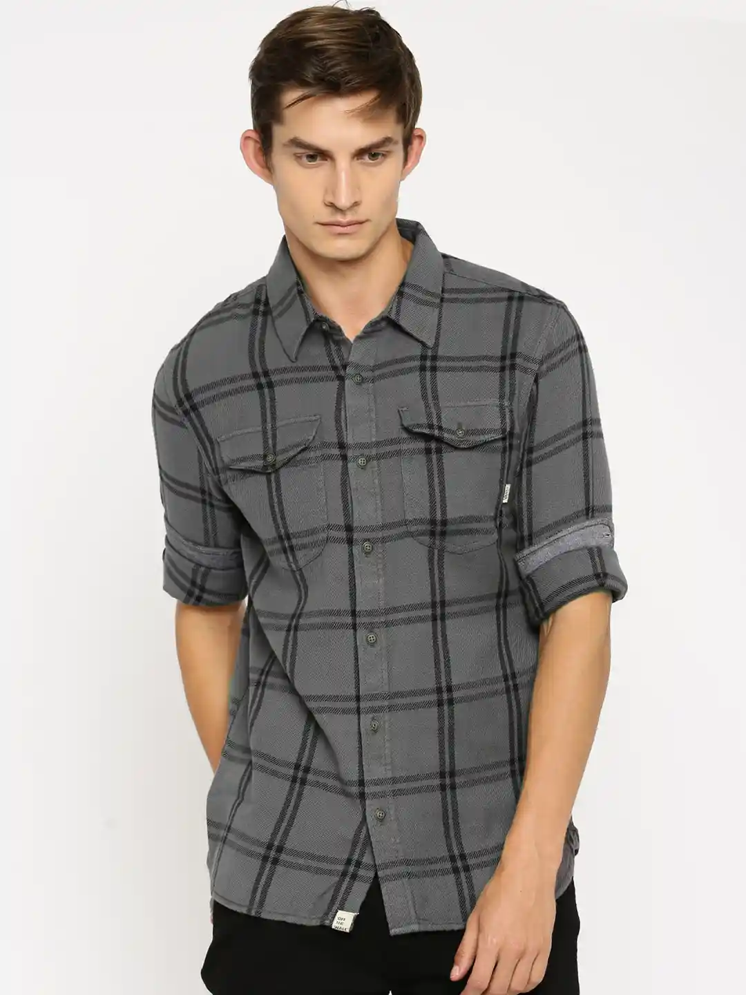 Buy Vans Men Charcoal Grey Black Tailored Fit Checked Casual