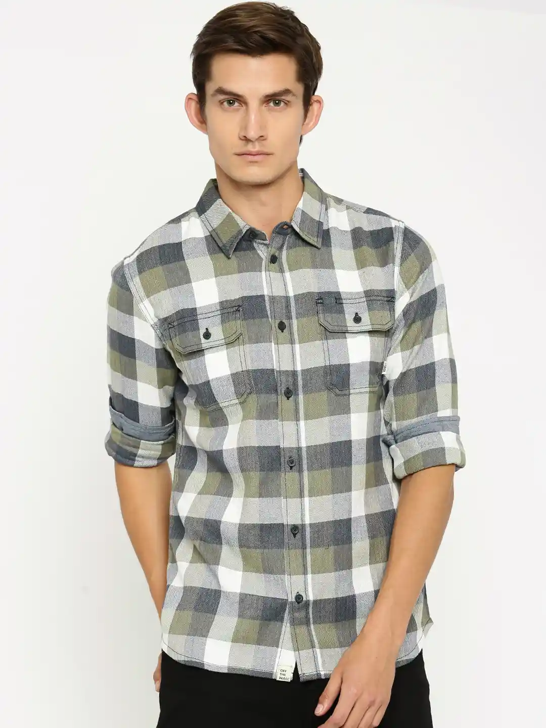Buy Vans Men Olive White Tailored Fit Checked Casual Shirt