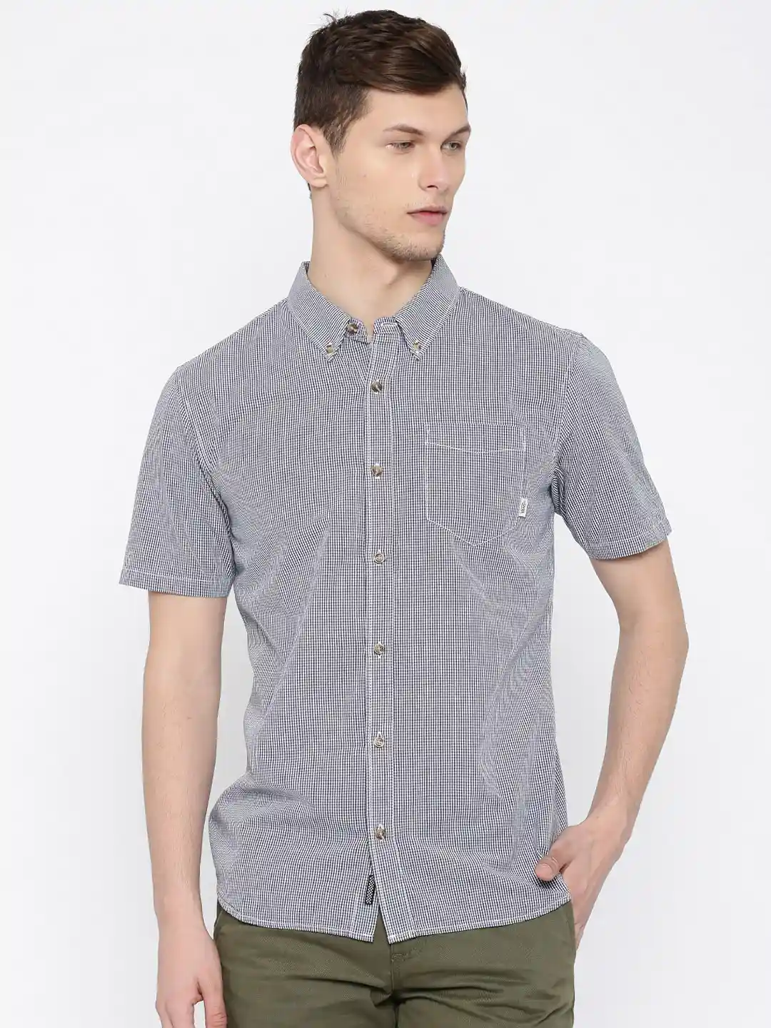 Buy Vans Men Navy White Tailored Fit Checked Casual Shirt