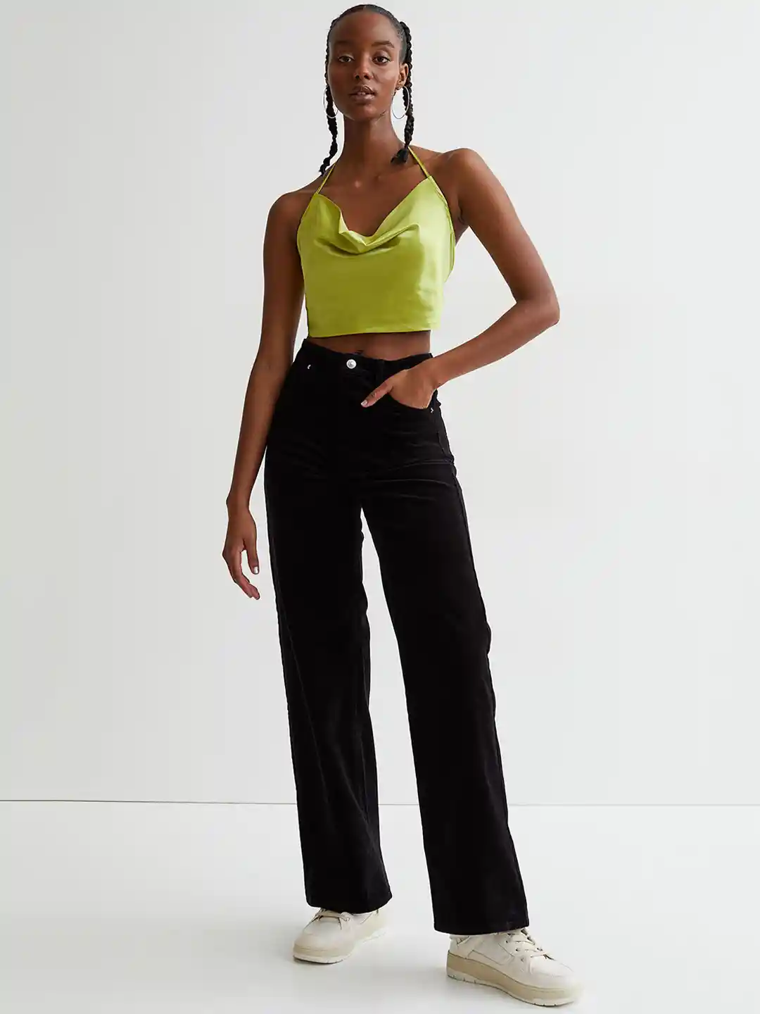 Buy H&M Women Black Corduroy trousers Trousers for Women