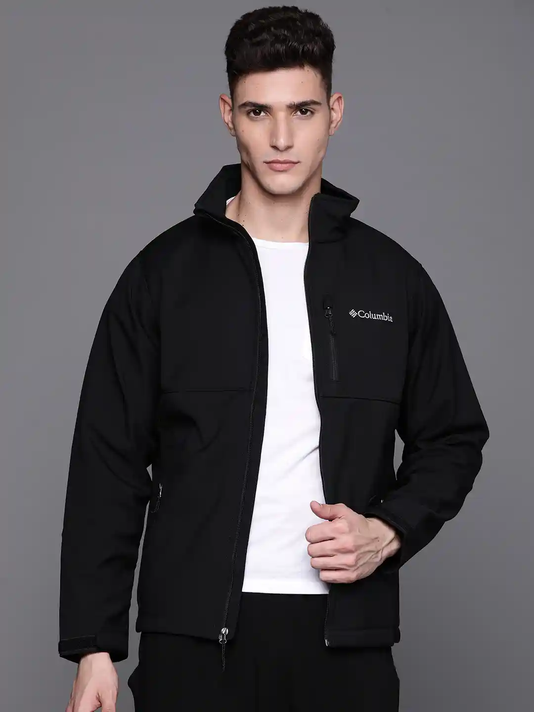 Columbia Men Black Solid Windcheater Ascender Softshell Sporty Jacket