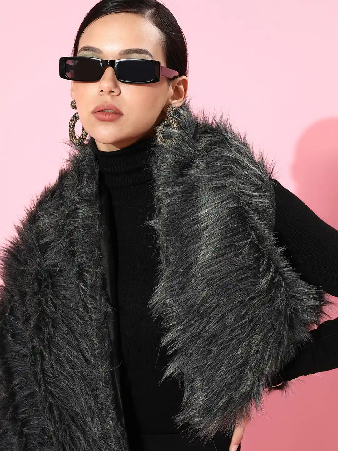 Black Faux Fur Stole With Fur Black Fox Fur Shawl