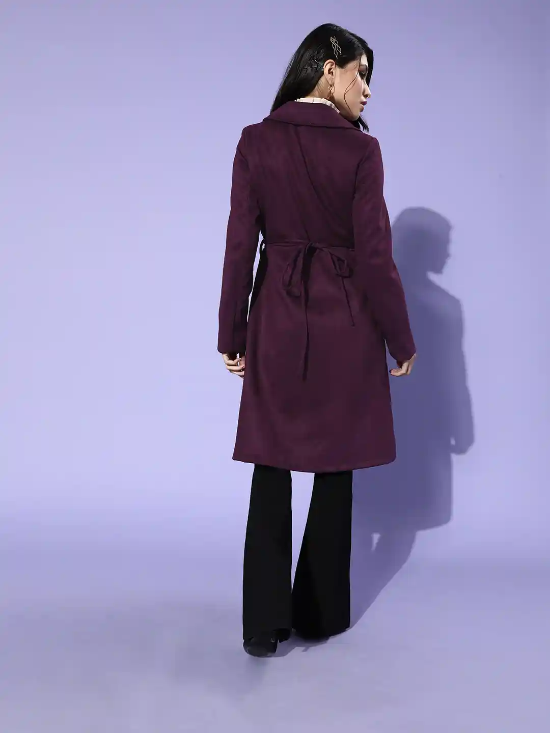 Athena Women Charming Purple Solid Trench Coat