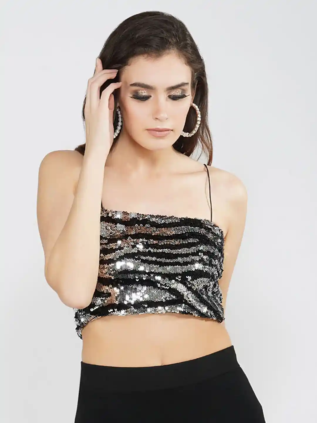 Buy ATTIC SALT Black Floral Georgette Bralette Crop Top Tops for