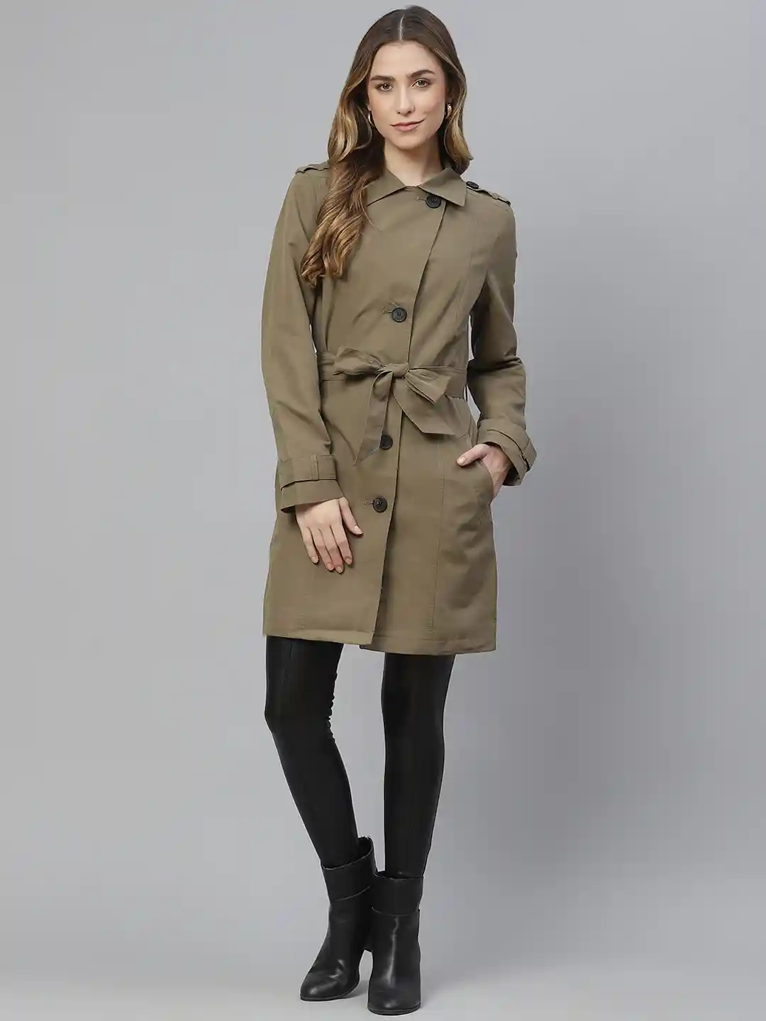 Buy Marks Spencer Olive Green Solid Trench Coat Coats for