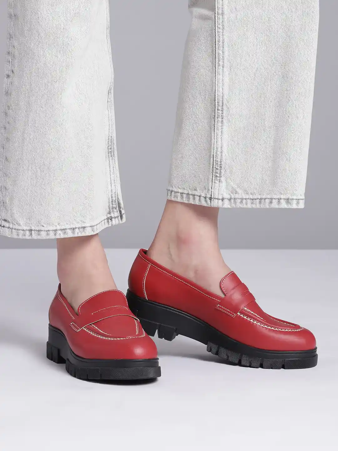 Buy Roadster Women Burgundy Solid Platform Penny Loafers with