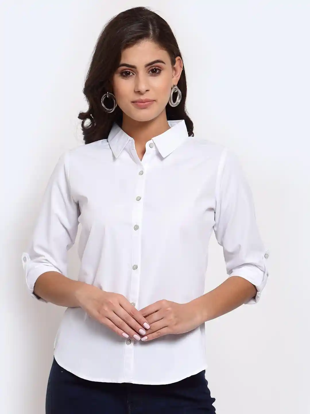 Buy Style Quotient Women White Cotton Classic Opaque Casual Shirt - Main Image