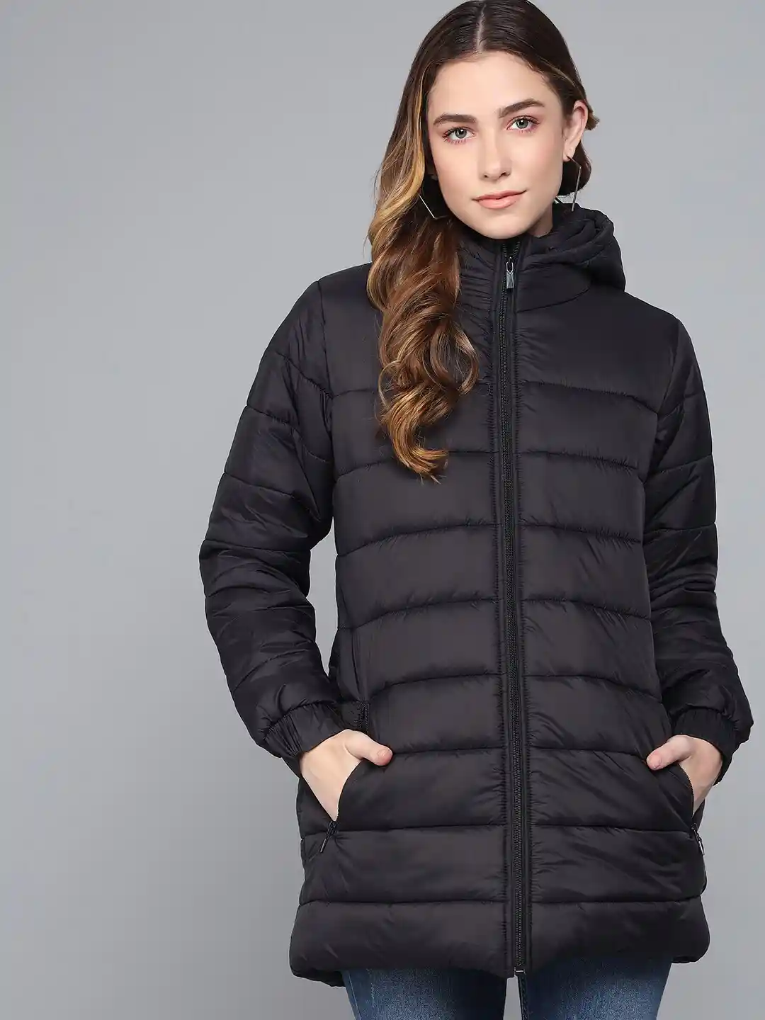 Buy Kotty Women Black Longline Outdoor Puffer Jacket Jackets for