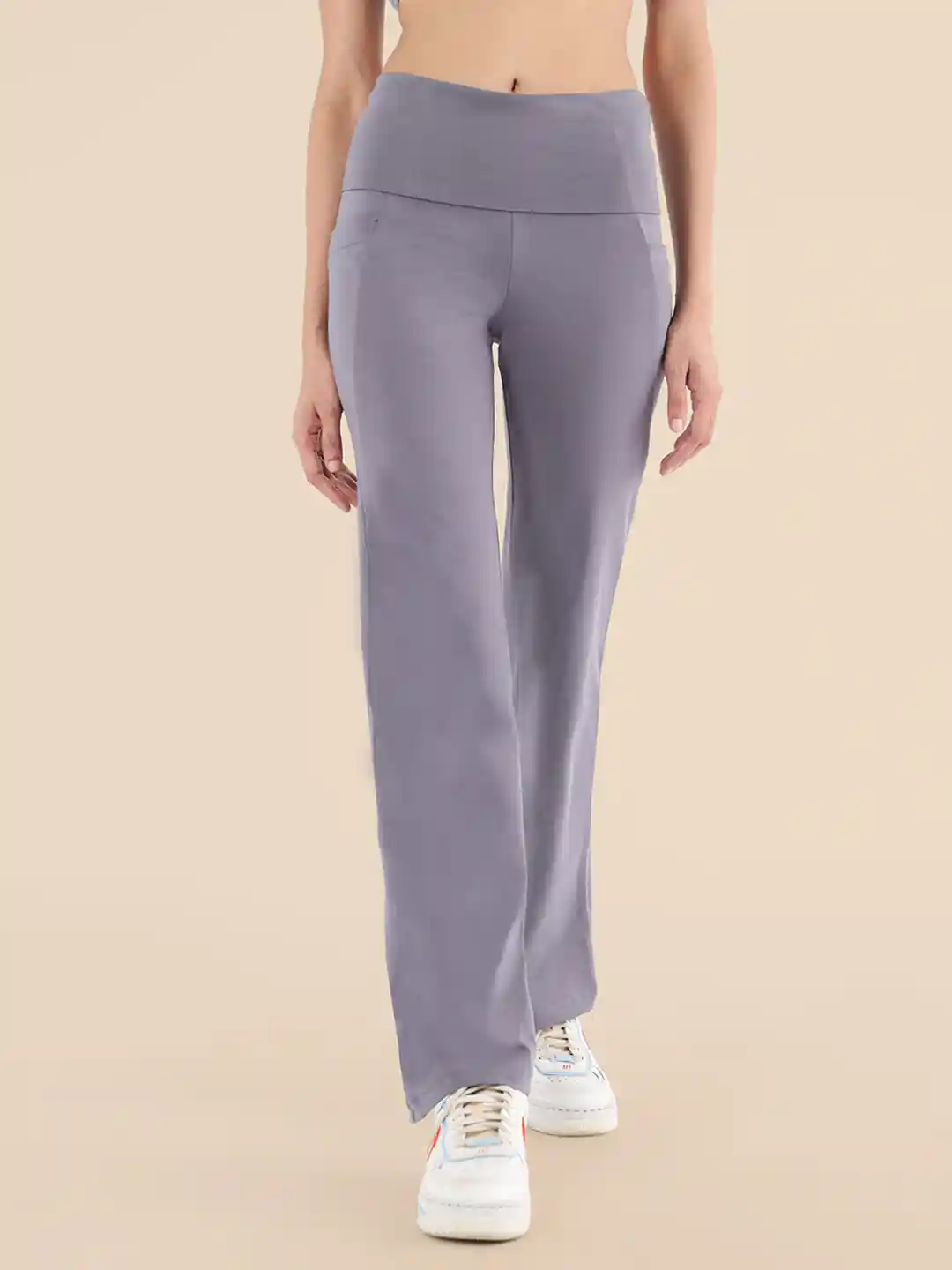 Buy Nite Flite Women Grey Solid Cotton Yoga Pants Track Pants
