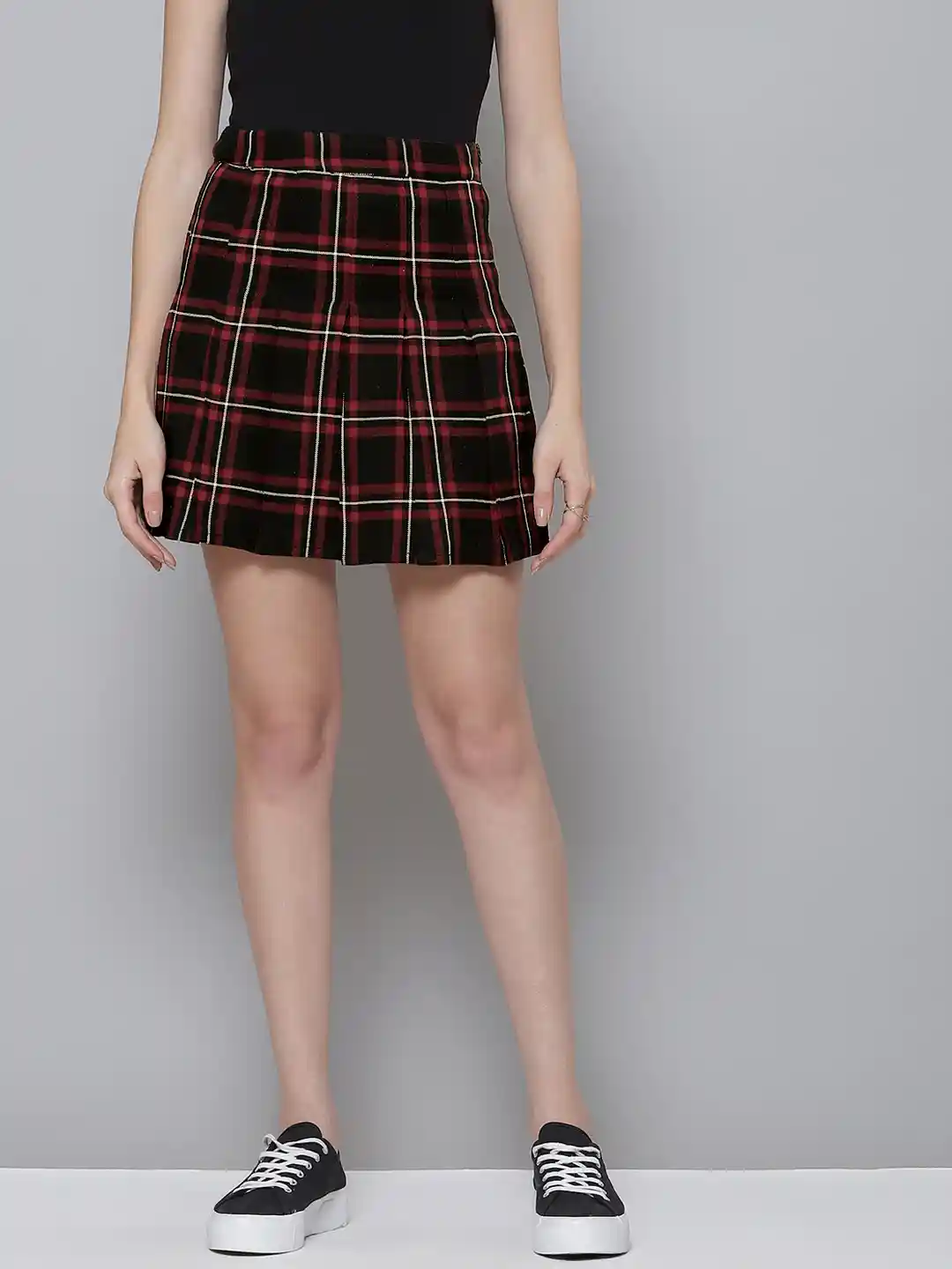 Buy SASSAFRAS Women Black Red Plaid Check Mini Skirt Skirts