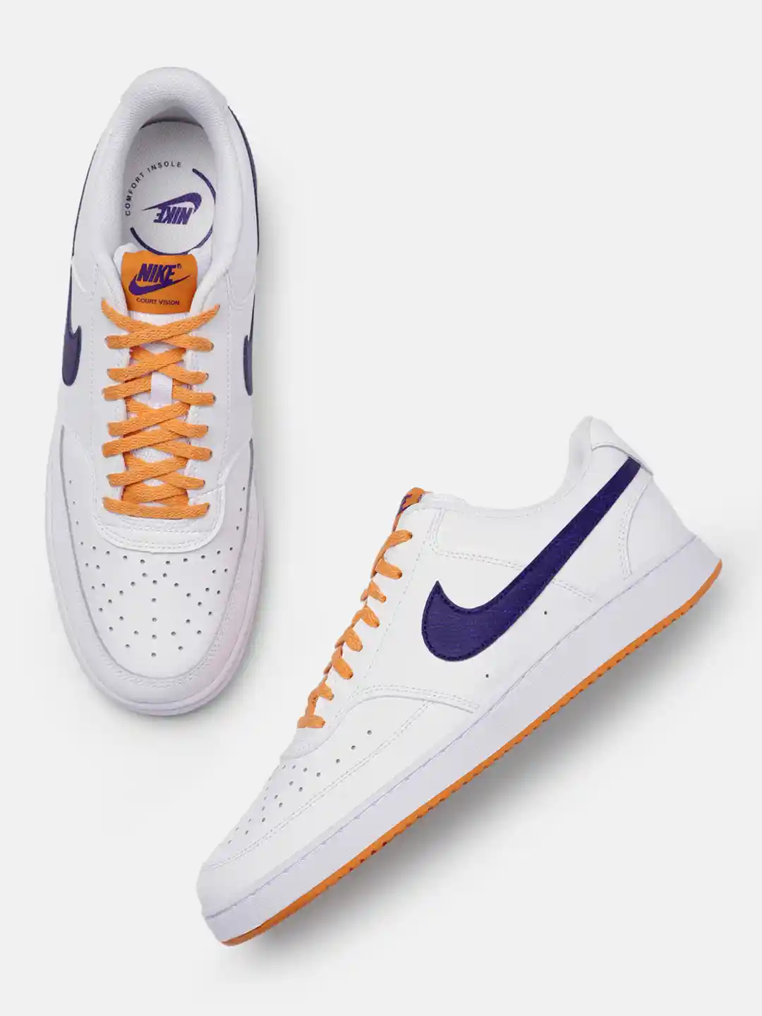 Buy Nike Men White Court Vision Low NBA Leather Regular Sneakers