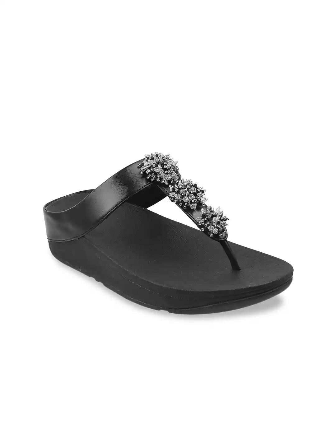 Leather Sandals Black Fitflops Size Fino Crystal-Chain Leather Toe-Post  Sandals