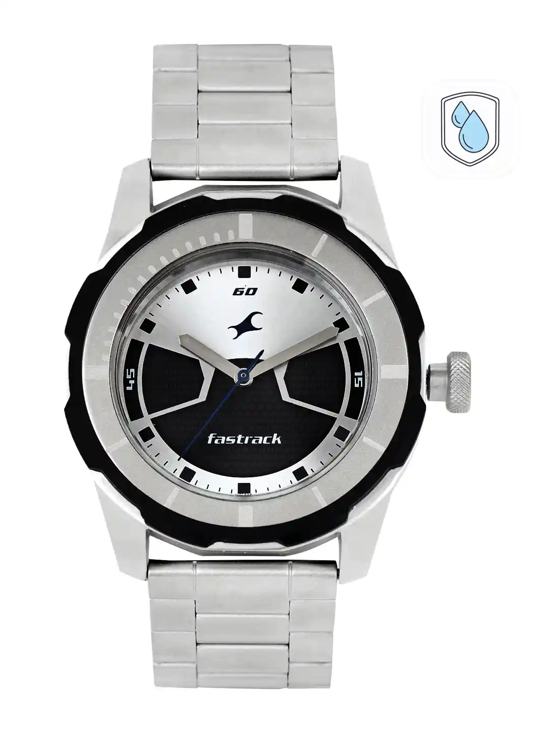 Buy Fastrack Men Silver-Toned Black Dial Watch 3099SM02