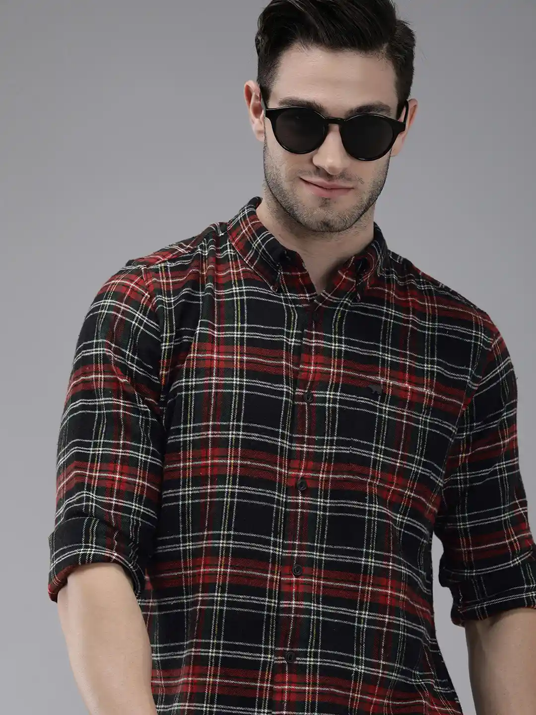 Buy THE BEAR HOUSE Men Black Red Slim Fit Tartan Checked Flannel