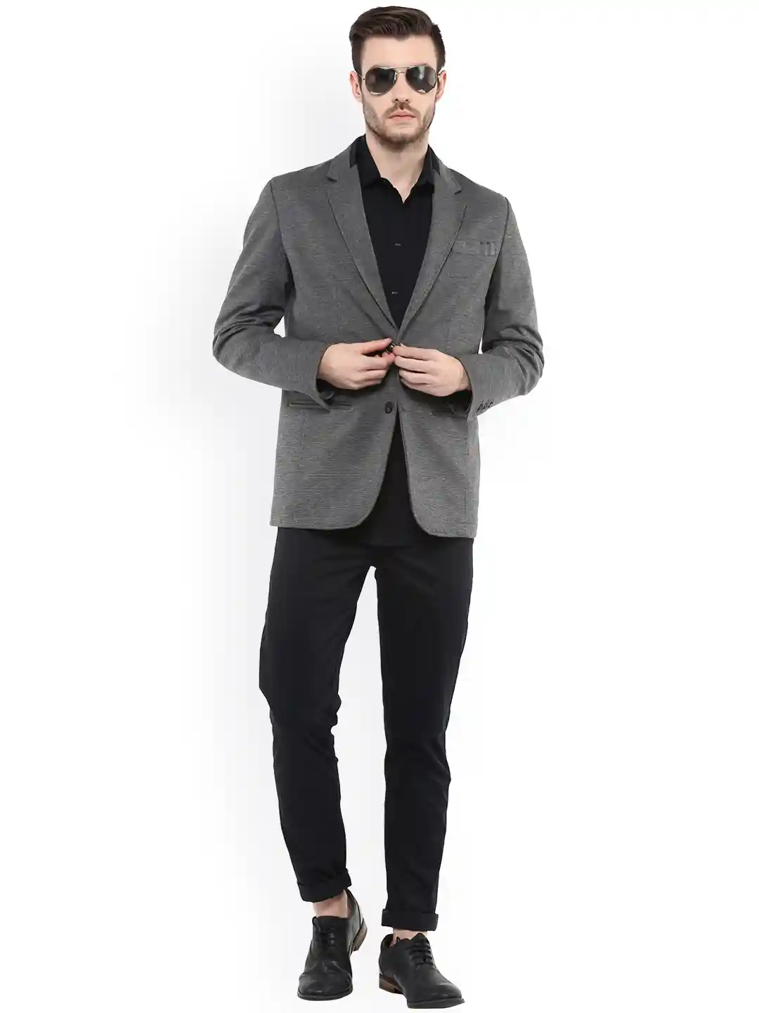 Buy Mufti Grey Single-Breasted Casual Blazer Blazers for Men