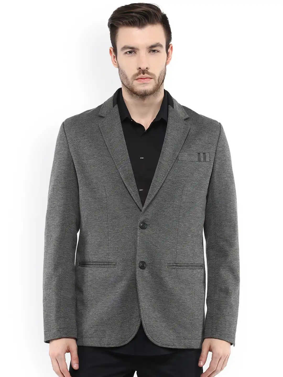 Buy Mufti Grey Single-Breasted Casual Blazer Blazers for Men