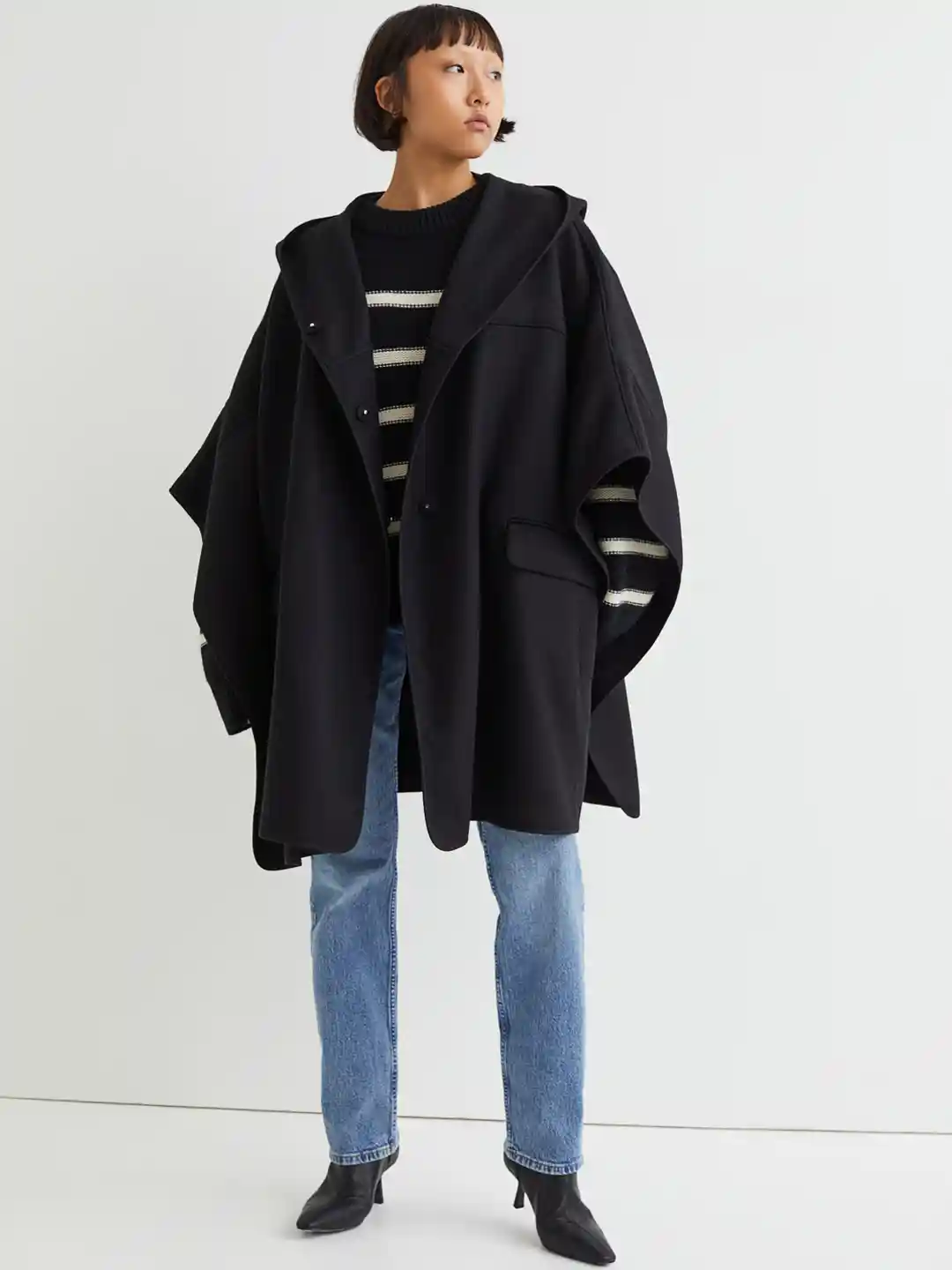 Buy H&M Women Black Wool-Blend Cape Coats for Women 16067046