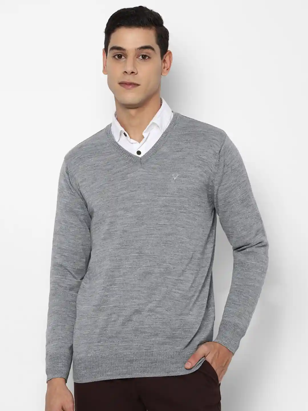 Allen Solly Men Grey Self Design Acrylic Pullover Sweater