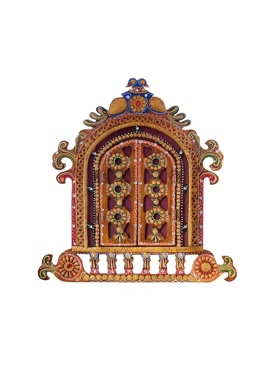 Buy eCraftIndia Yellow Red Papier-Mache Wooden Jharokha Wall