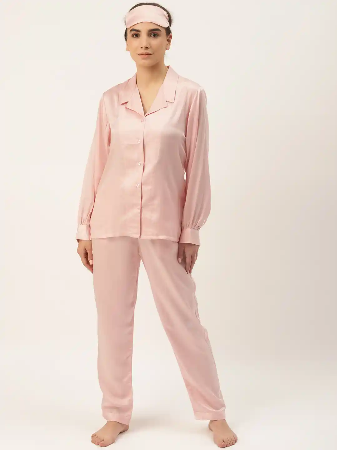 Buy Rapra The Label Women Pcs Pink Solid Satin Pyjama Set
