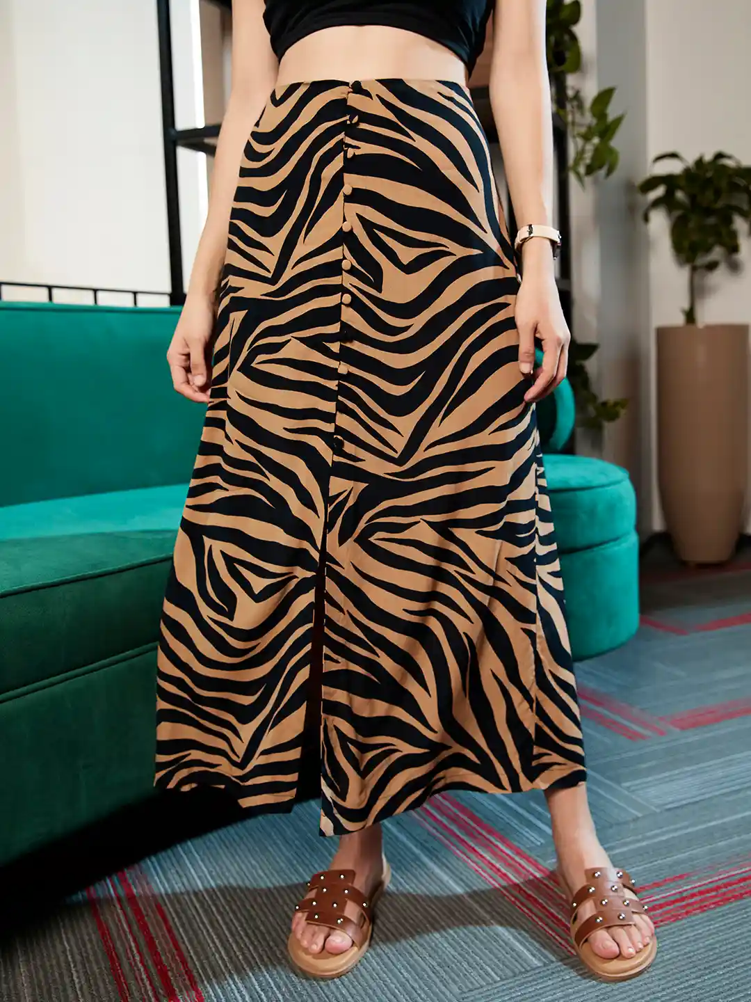 Myntra Mango Leopard Print Skirt MANGO Women Black Beige Animal