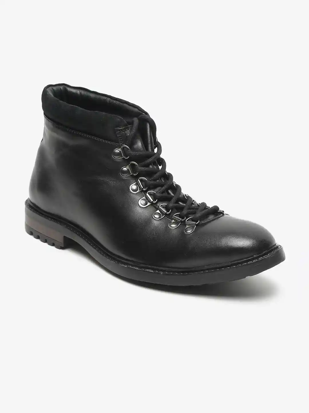 Buy Teakwood Leathers Men Black Solid Mid Top Lace-up Boots