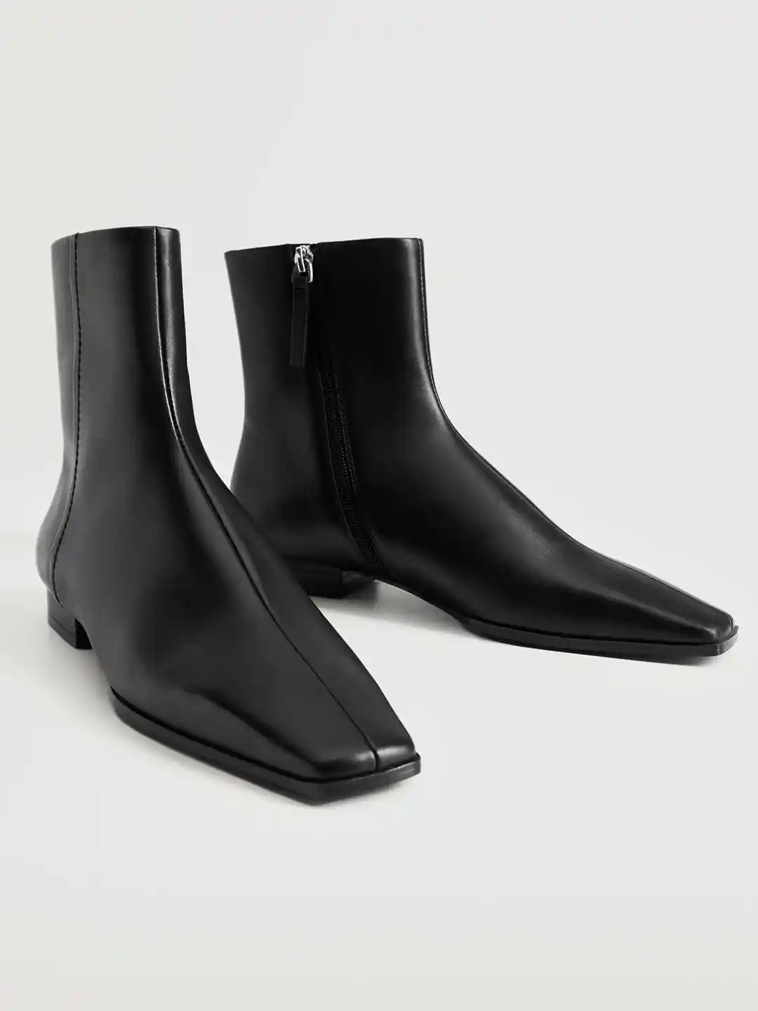 Buy MANGO Women Black Solid Mid-Top Leather Flat Boots Boots for