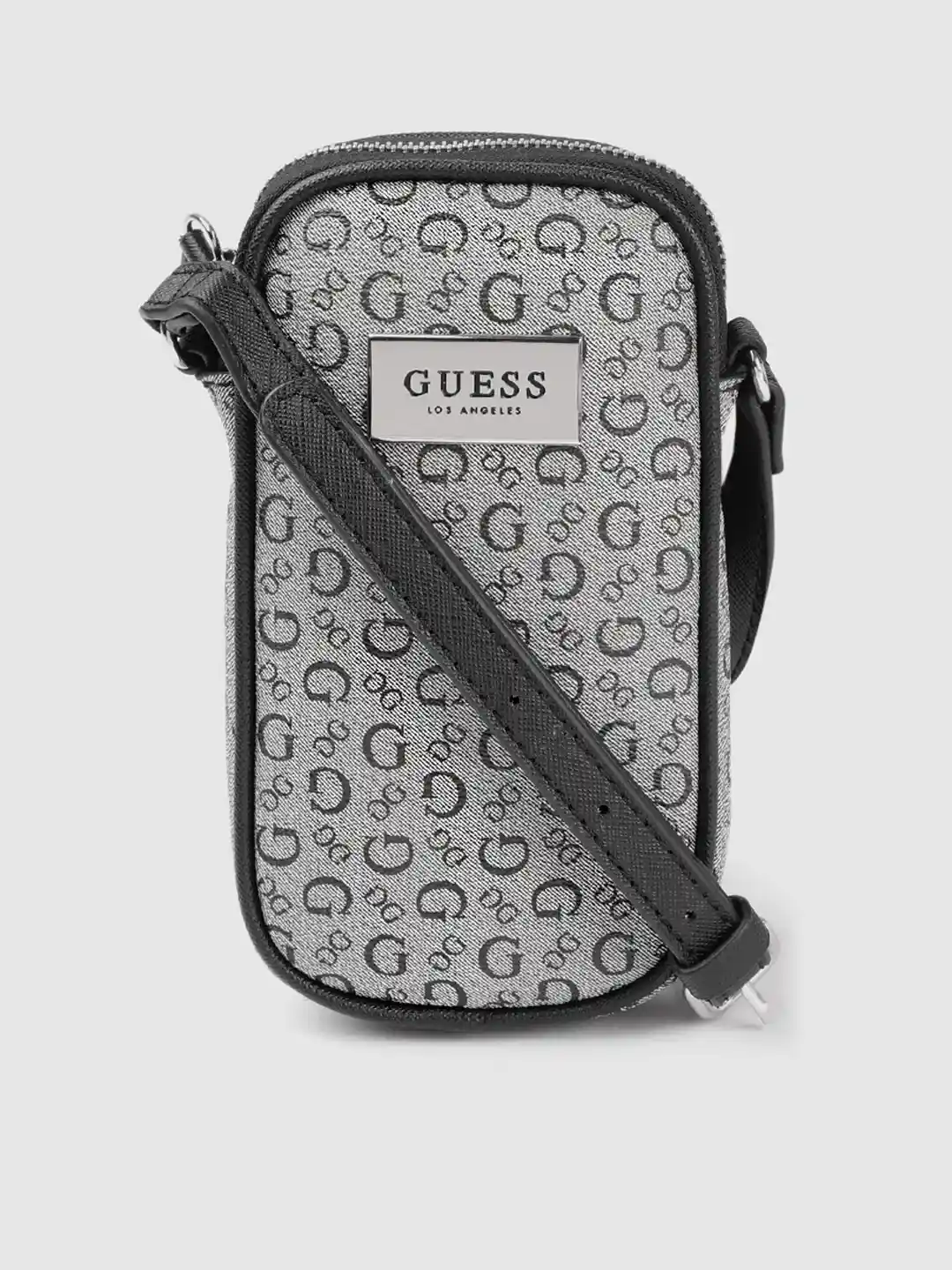 Buy GUESS Women Charcoal Grey Black Brand Logo Print Structured