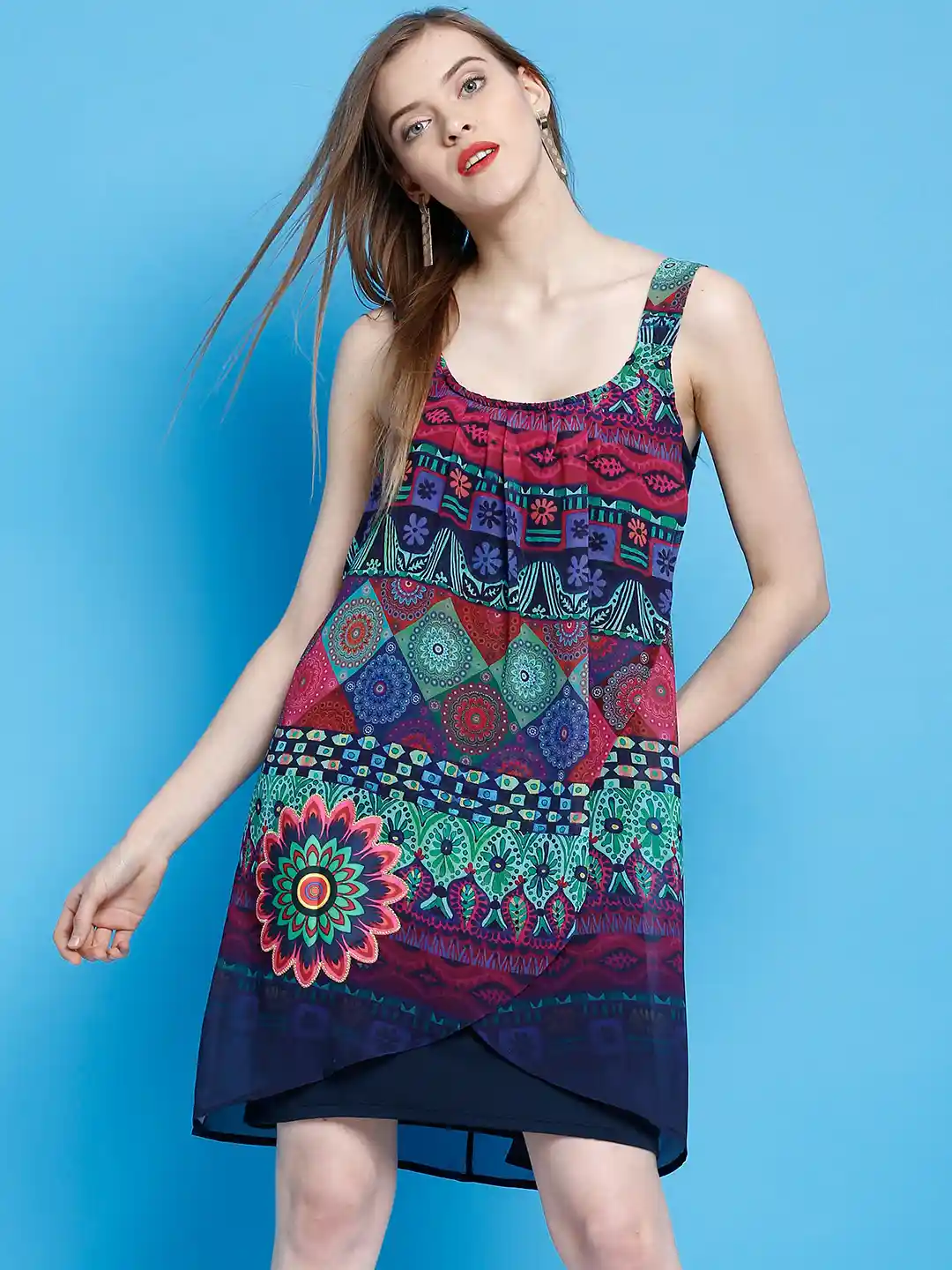 Buy Desigual Women Navy Blue Printed A-Line Dress Dresses for
