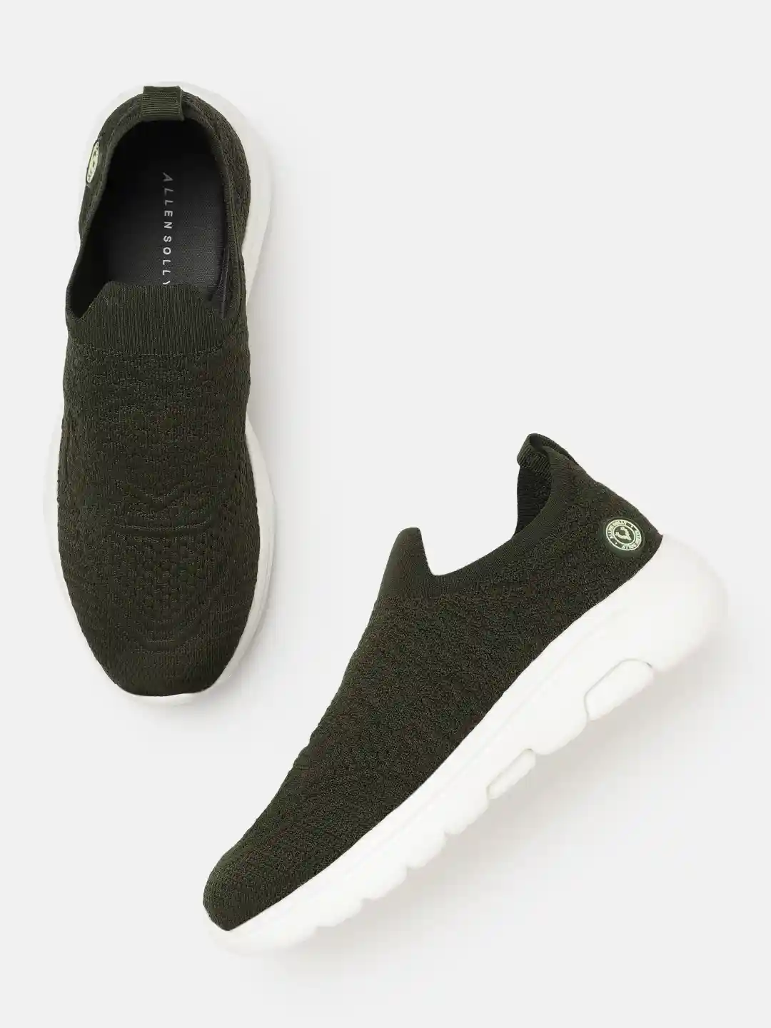 Buy Allen Solly Women Olive Green Woven Design PU Slip-On Sneakers