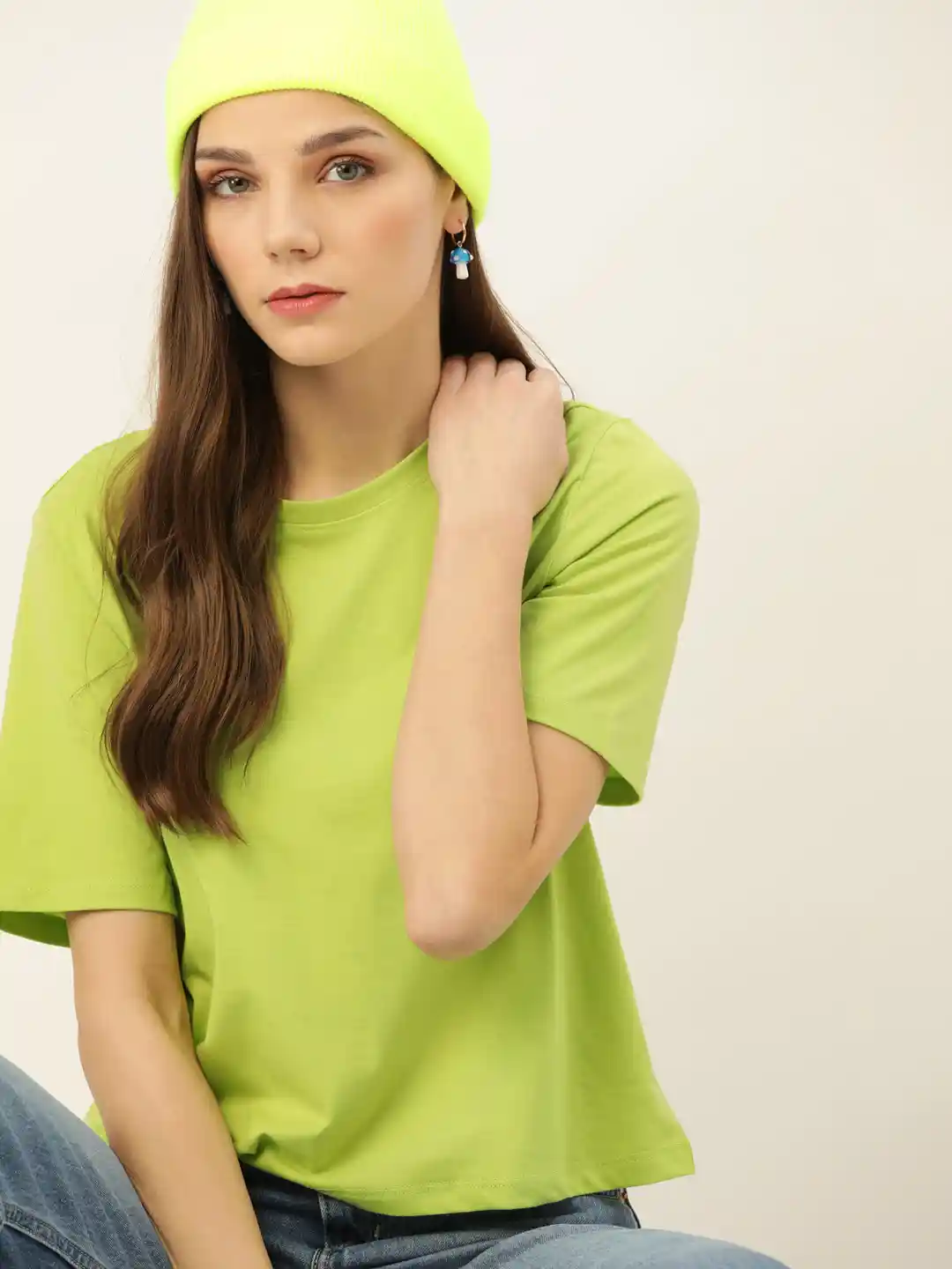 DressBerry Women Lime Green Solid T-shirt