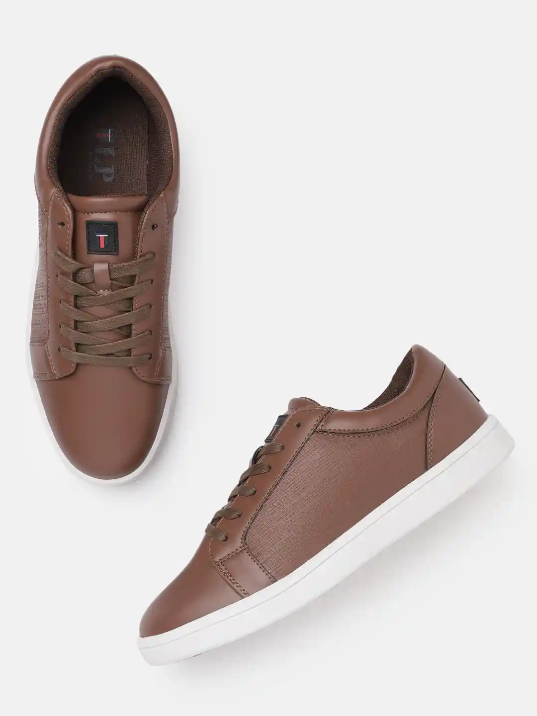 Buy Louis Philippe Sport Men Coffee Brown Solid Sneakers with Self