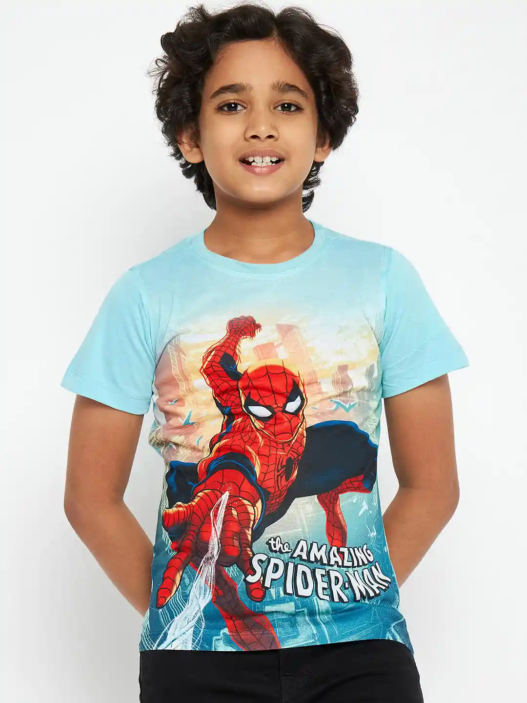 Marvel by Wear Your Mind Boys Blue Red Spiderman Printed T-shirt