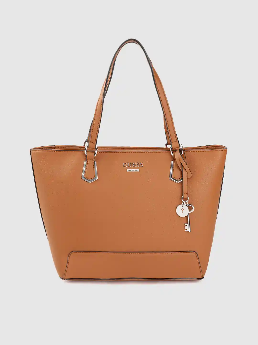 Buy GUESS Tan Brown Solid Structured Shoulder Bag with Tab Pouch