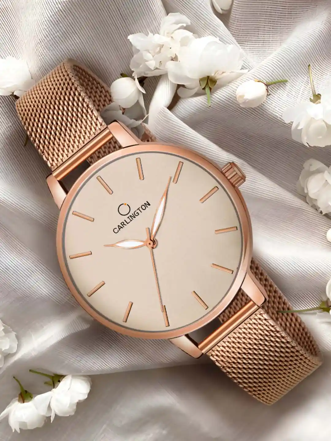 Buy CARLINGTON Women Rose Gold-Toned Dial Stainless Steel Bracelet