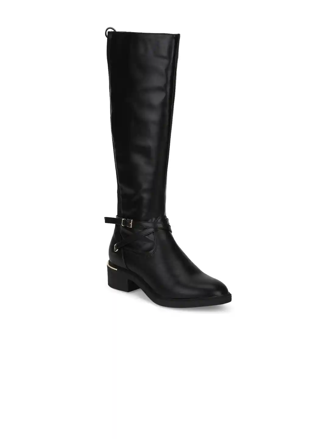 Buy Truffle Collection Black Solid Block Heeled Boots with Buckles
