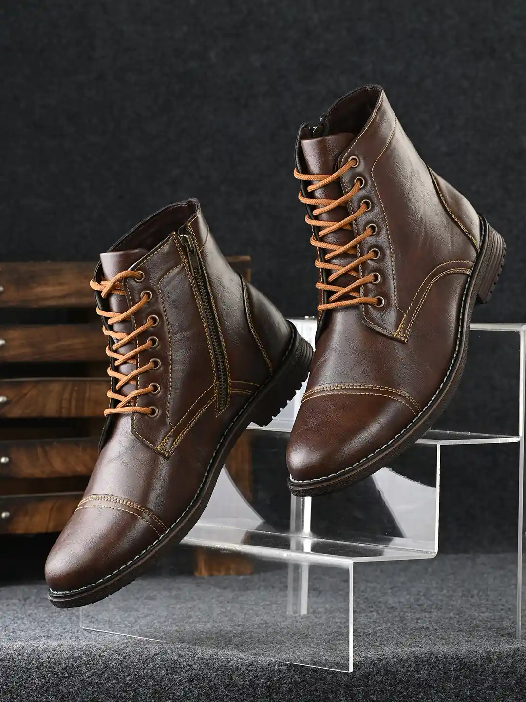 El Paso Men Brown Flat Boots